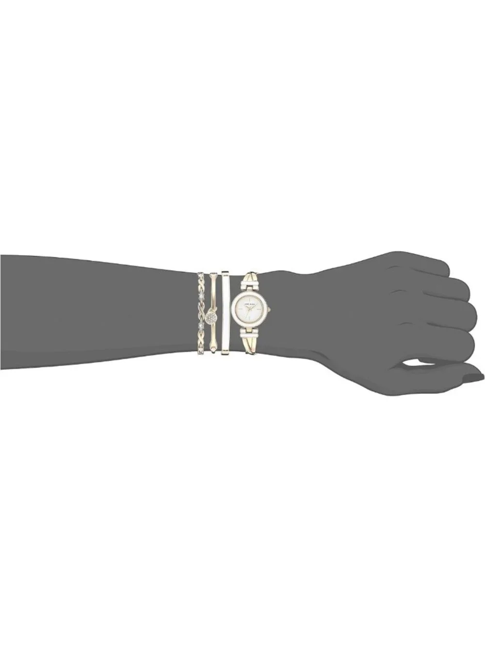 Chic Women's Bangle Watch & Crystal Accented Bracelet Set - Elegant Jewelry Gift